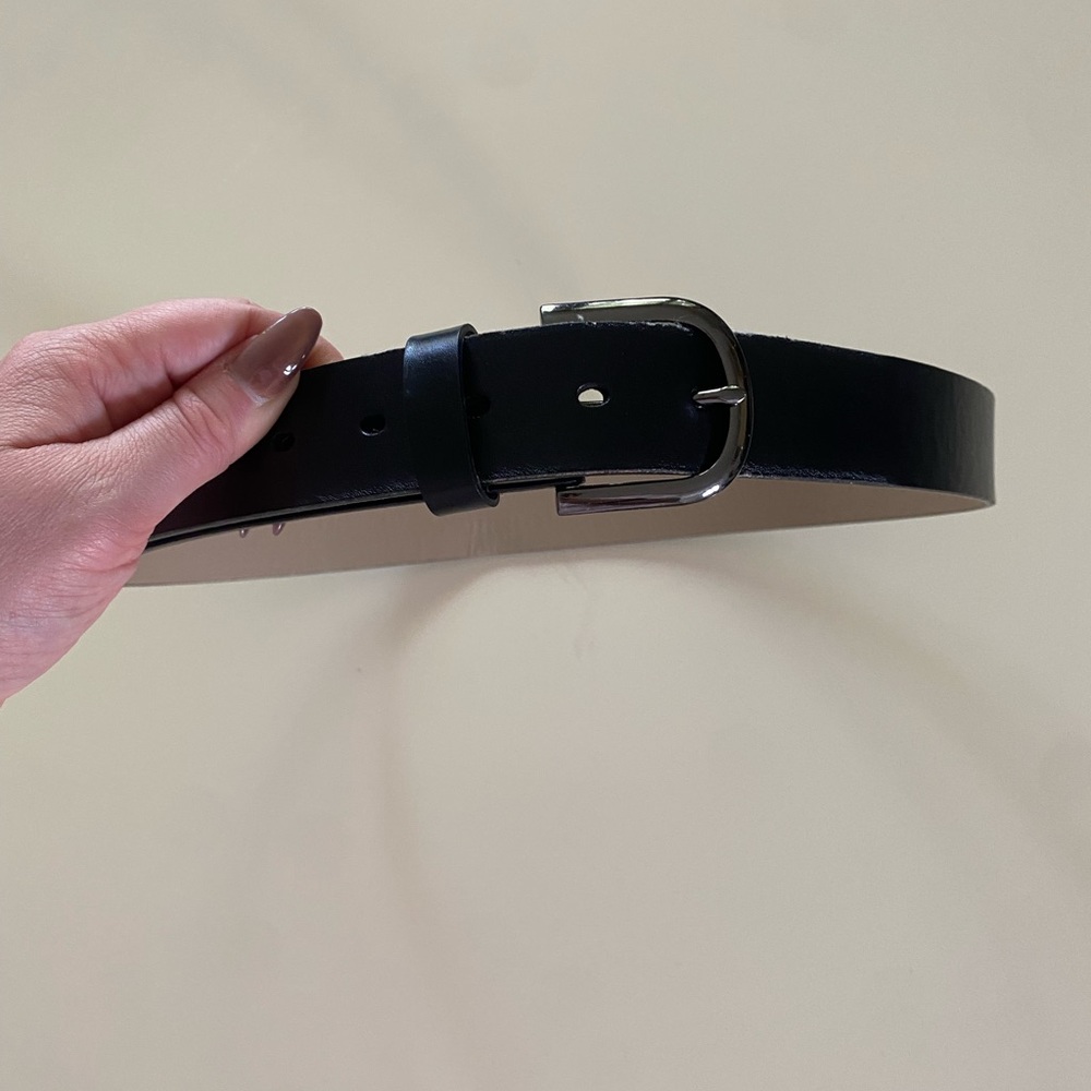Black Faux Leather Belt with Silver Buckle